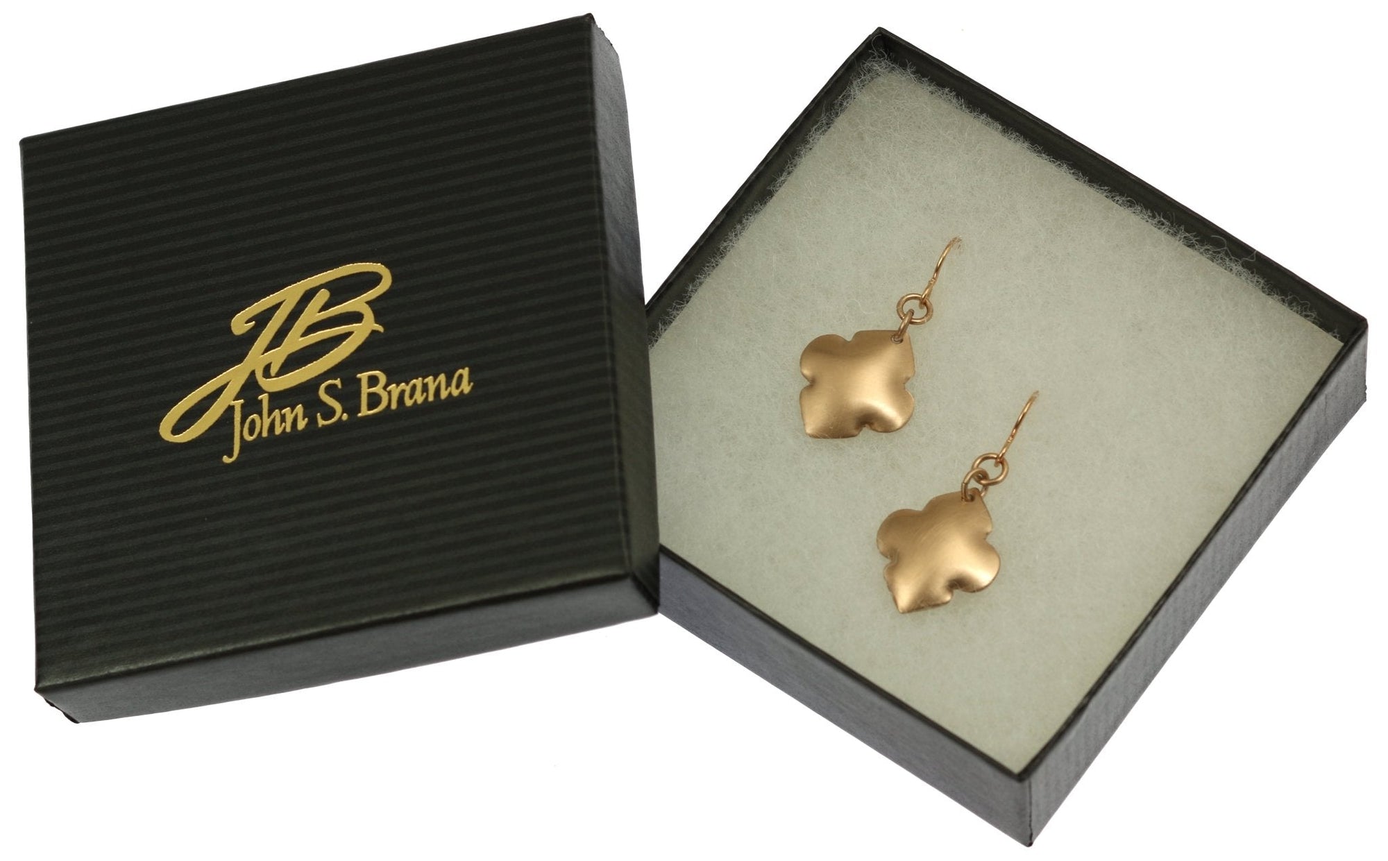Gift Boxed Brushed Bronze Quatrefoil Drop Earrings