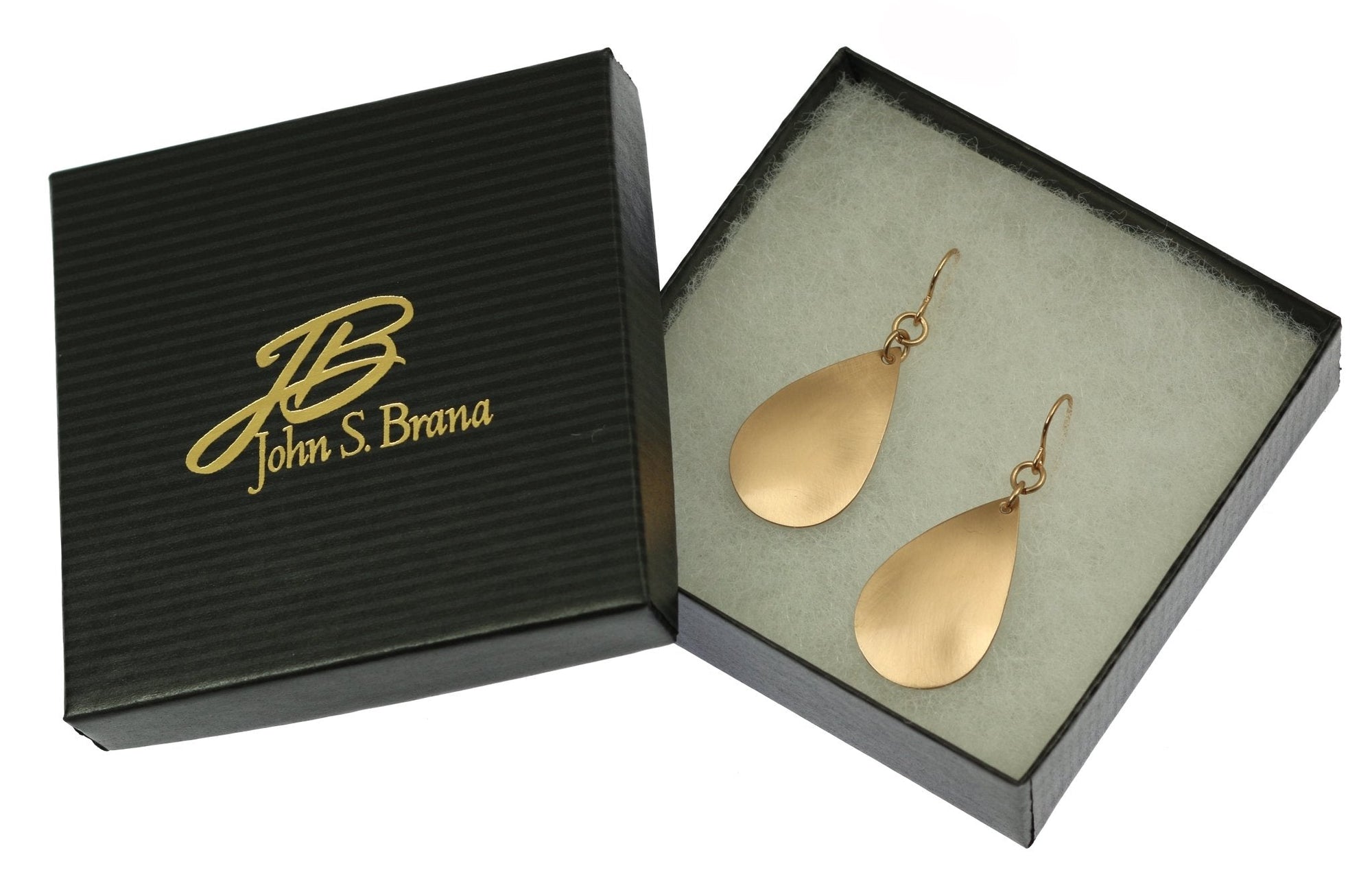 Brushed Bronze Teardrop Earrings in Black Gift Box