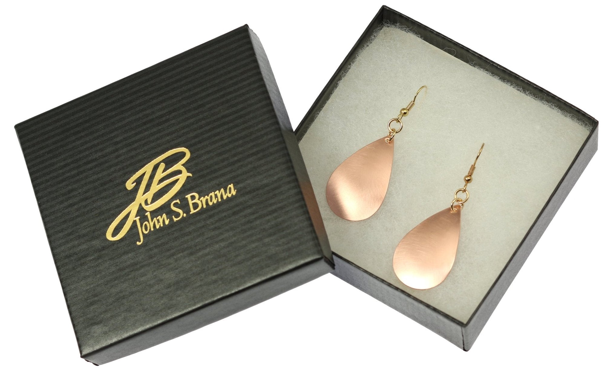 Gift Boxed Brushed Copper Teardrop Earrings