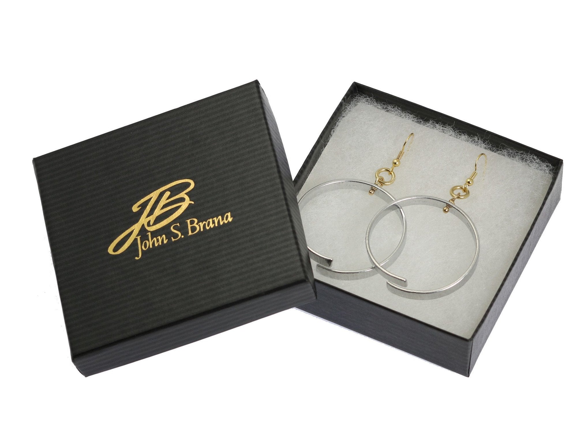 Chased Aluminum Hoop Earrings in Black Gift Box