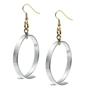 1 of 4: A Pair of Chased Aluminum Hoop Earrings on a White Background