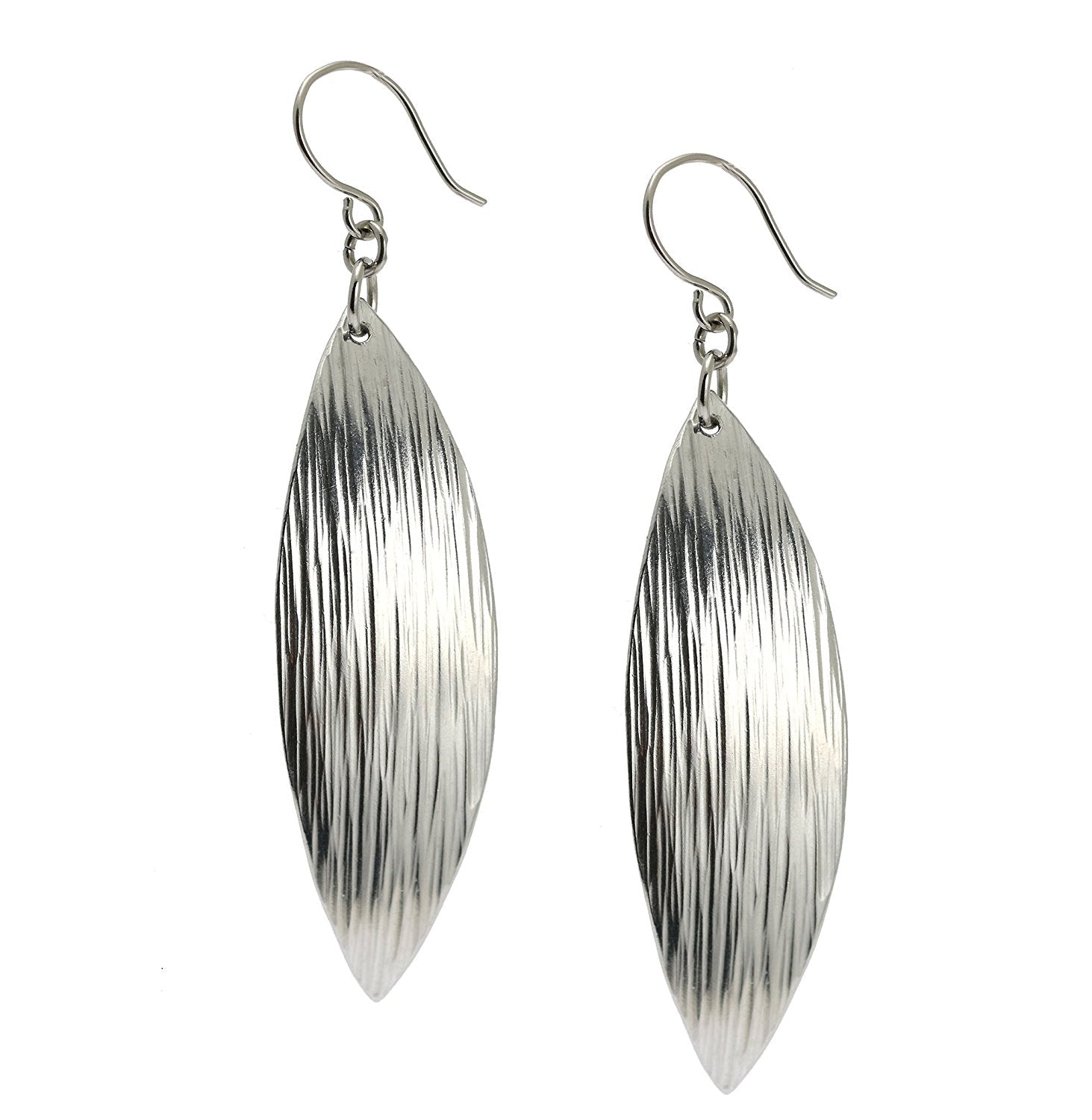 Detail View of Chased Aluminum Leaf Drop Earrings