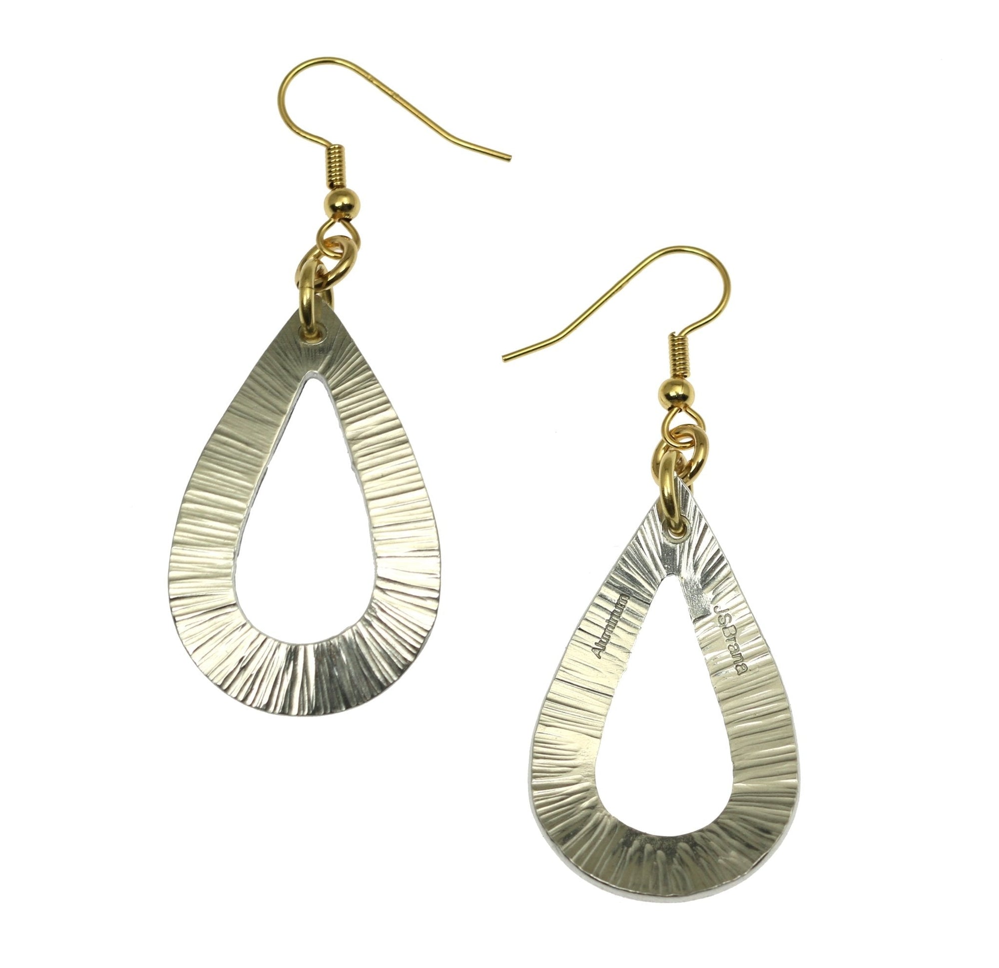 Detail View of Chased Aluminum Open Teardrop Earrings