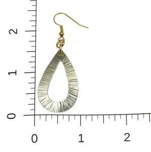 3 of 6: Scale of Chased Aluminum Open Teardrop Earrings on a Ruler for Size Dimensions