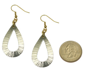2 of 6: Size of Chased Aluminum Open Teardrop Earrings compared to a US Quarter Coin