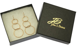 4 of 5: Chased Bronze Three Tiered Dangle Earrings in Black Gift Box
