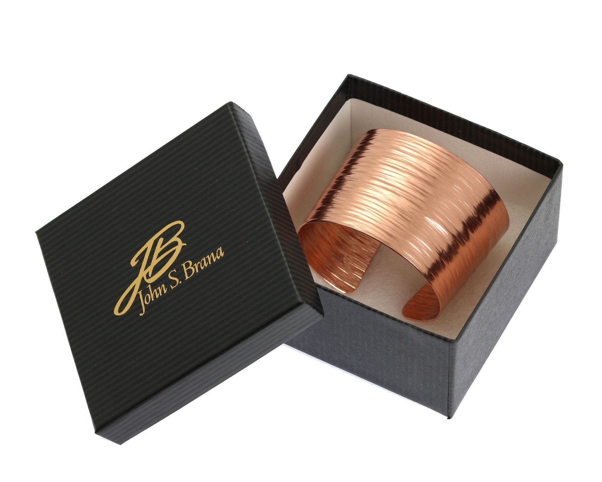 Chased Copper Bark Cuff Bracelet in Black Gift Box with Gold Logo