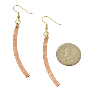 2 of 5: Size of Chased Copper Dangle Drop Earrings compared to a US Quarter Coin