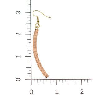 3 of 5: Scale of Chased Copper Dangle Drop Earrings on Ruler for Size Dimensions