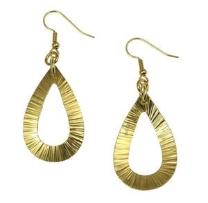 4 of 6: Front and Back Views of Chased Nu Gold Brass Open Teardrop Earrings