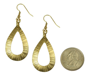 2 of 6: Size of Chased Nu Gold Brass Open Teardrop Earrings compared to a US Quarter Coin