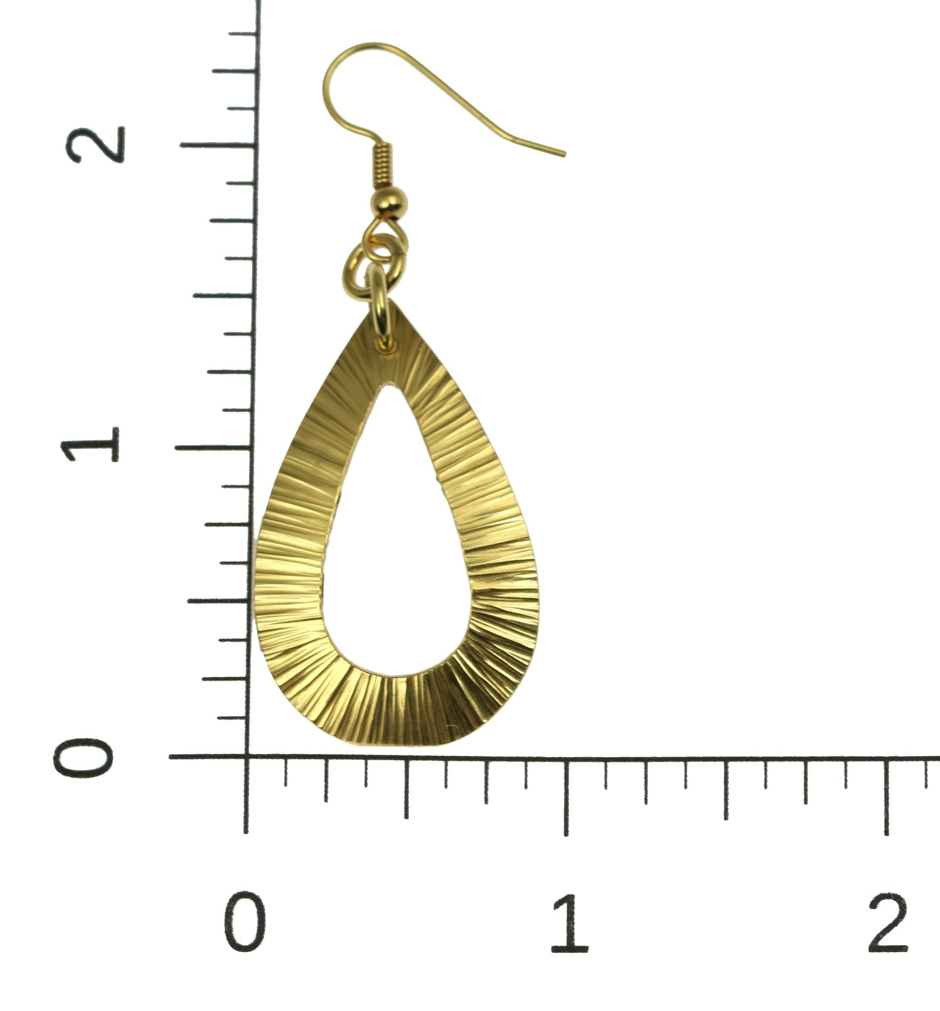 Scale of Chased Nu Gold Brass Open Teardrop Earrings