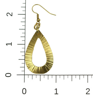 3 of 6: Scale of Chased Nu Gold Brass Open Teardrop Earrings on a Ruler for Size Dimensions
