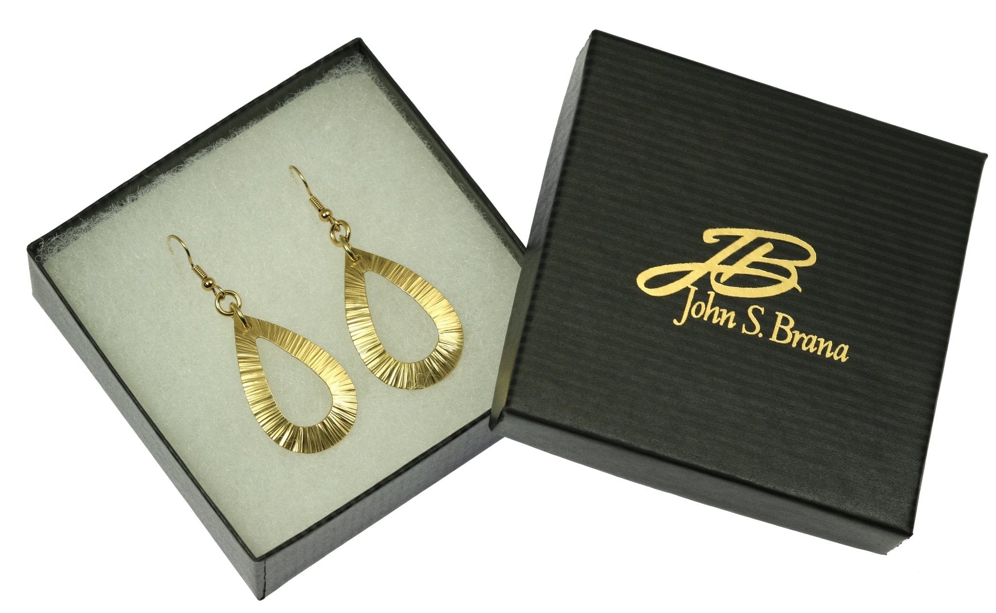 Gift Boxed Chased Nu Gold Brass Open Teardrop Earrings