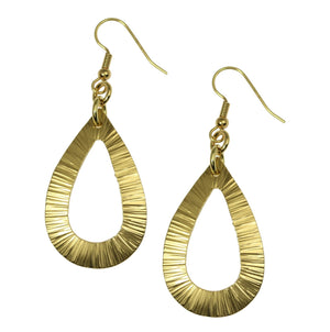 1 of 6: A Pair of Chased Nu Gold Brass Open Teardrop Earrings on a White Background