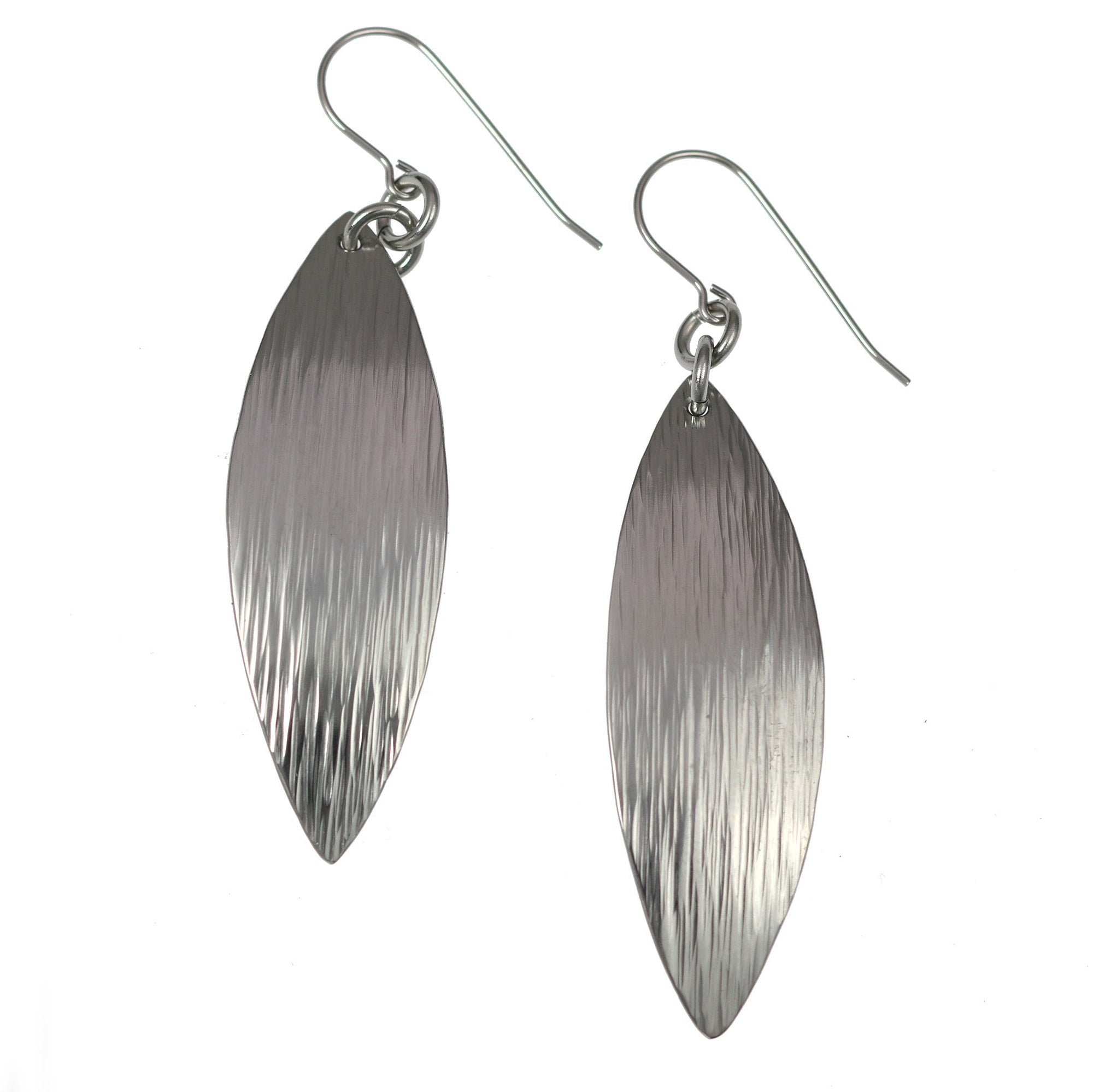 Chased Stainless Steel Leaf Drop Earrings