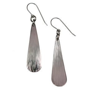 2 of 5: Detail View of Chased Stainless Steel Long Teardrop Earrings