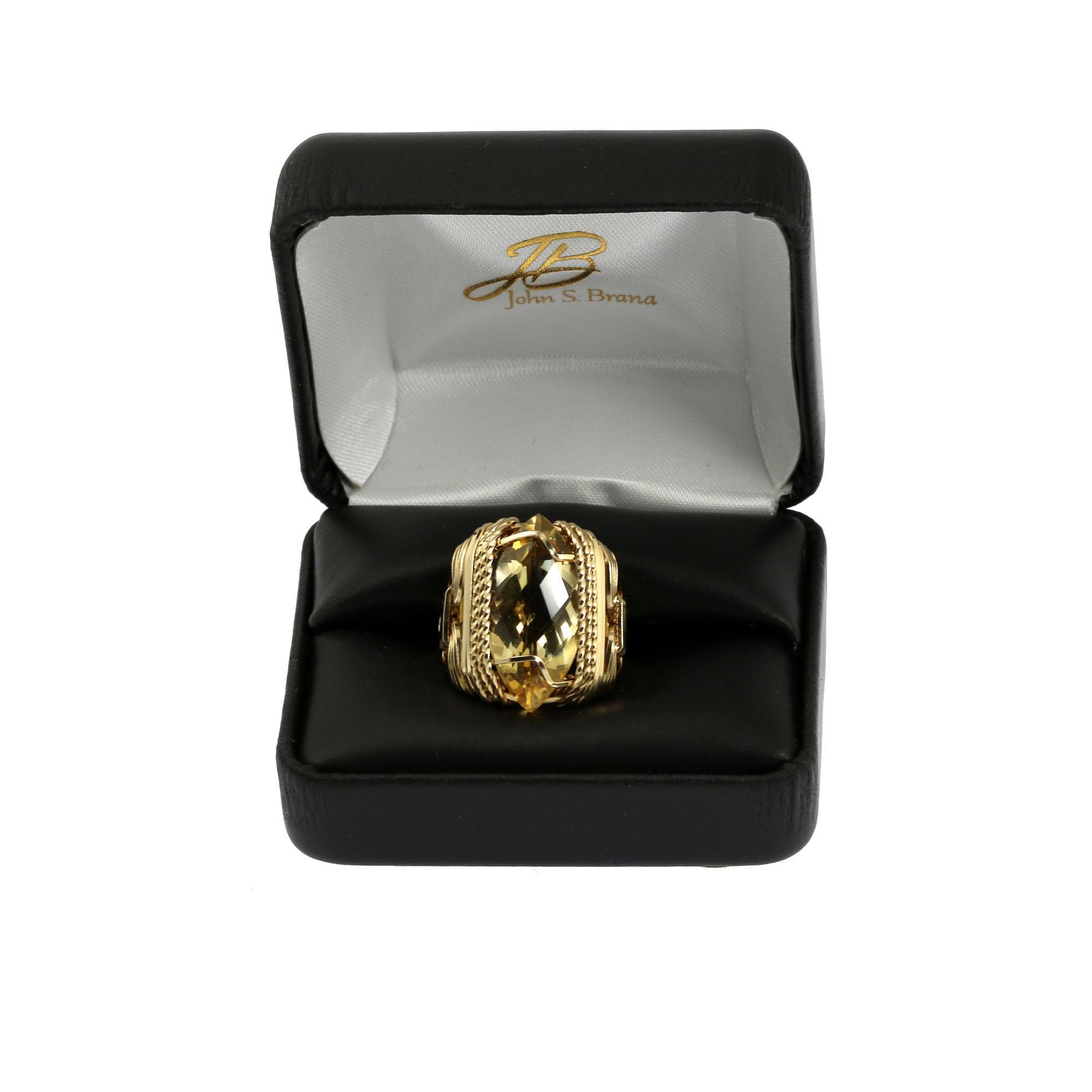 Citrine 14K Gold-filled Cocktail Ring in a Black Leather Gift Box with a Gold Logo