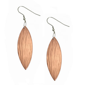 1 of 6: A Pair of Copper Bark Leaf Drop Earrings on a White Background