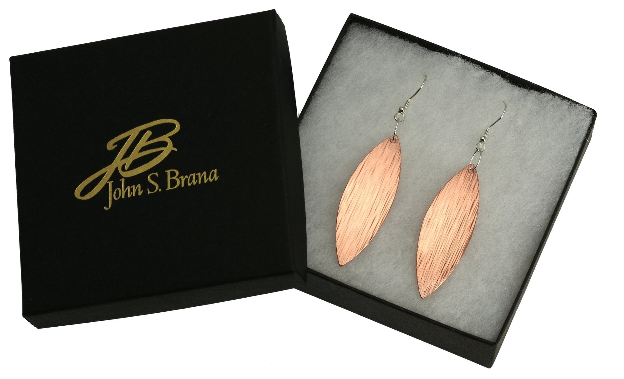 Gift Boxed Copper Bark Leaf Drop Earrings