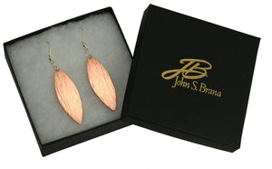 6 of 6: Copper Bark Leaf Drop Earrings in Black Gift Box