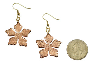 2 of 6: Size of Copper Buttercup Flower Earrings compared to a US Quarter Coin