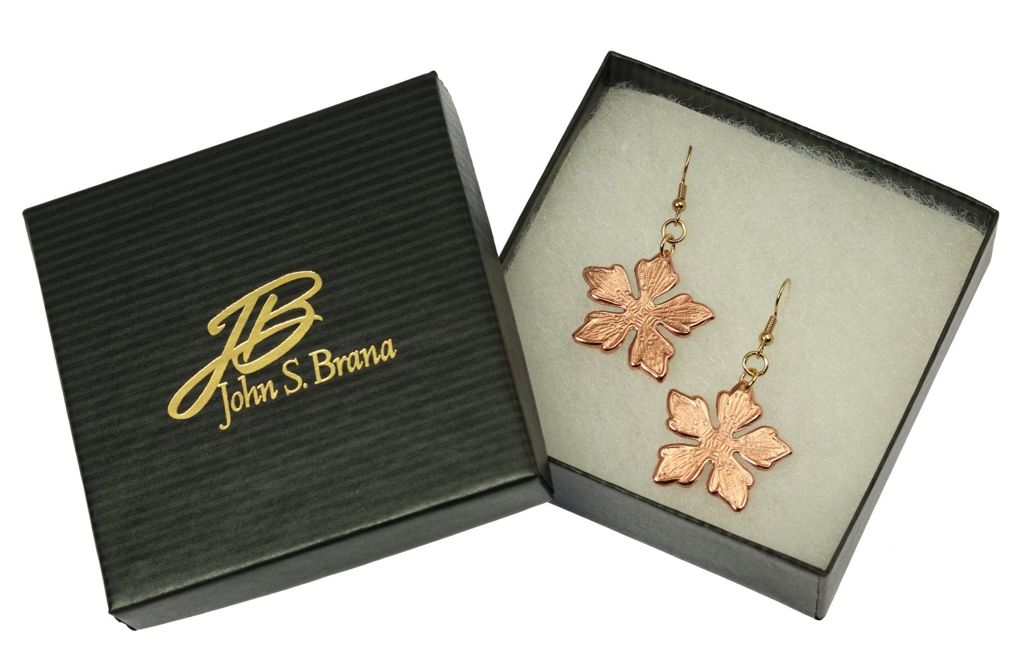 Copper Buttercup Flower Earrings in Black Gift Box