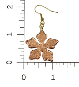 3 of 6: Scale of Copper Buttercup Flower Earrings on a Ruler for Size Dimensions
