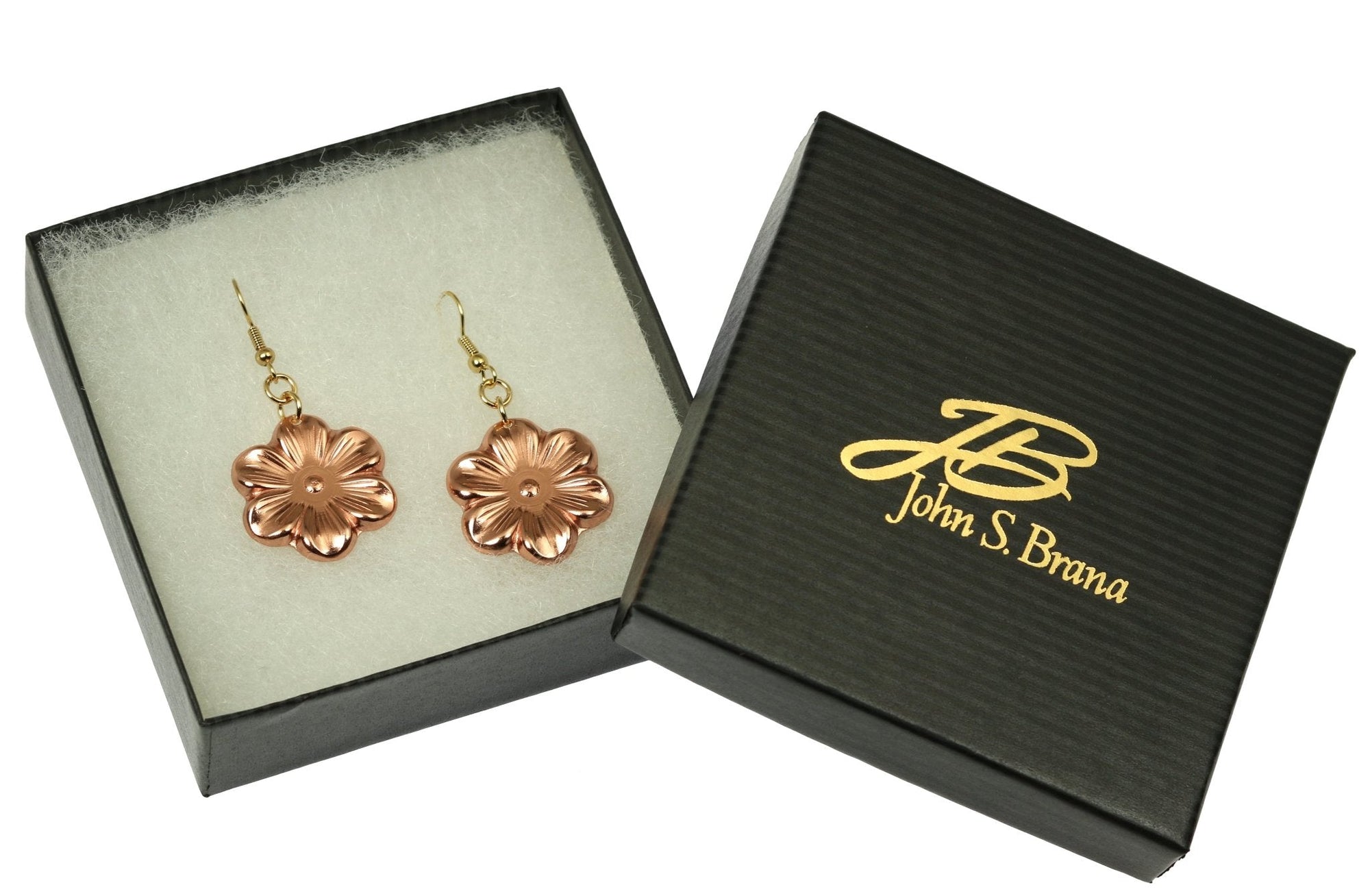 Copper Cherry Blossom Flower Earrings in Black Gift Box