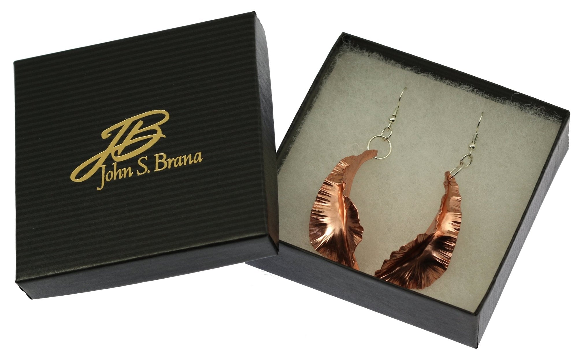 Gift Boxed Copper Fold Formed Leaf Dangle Earrings