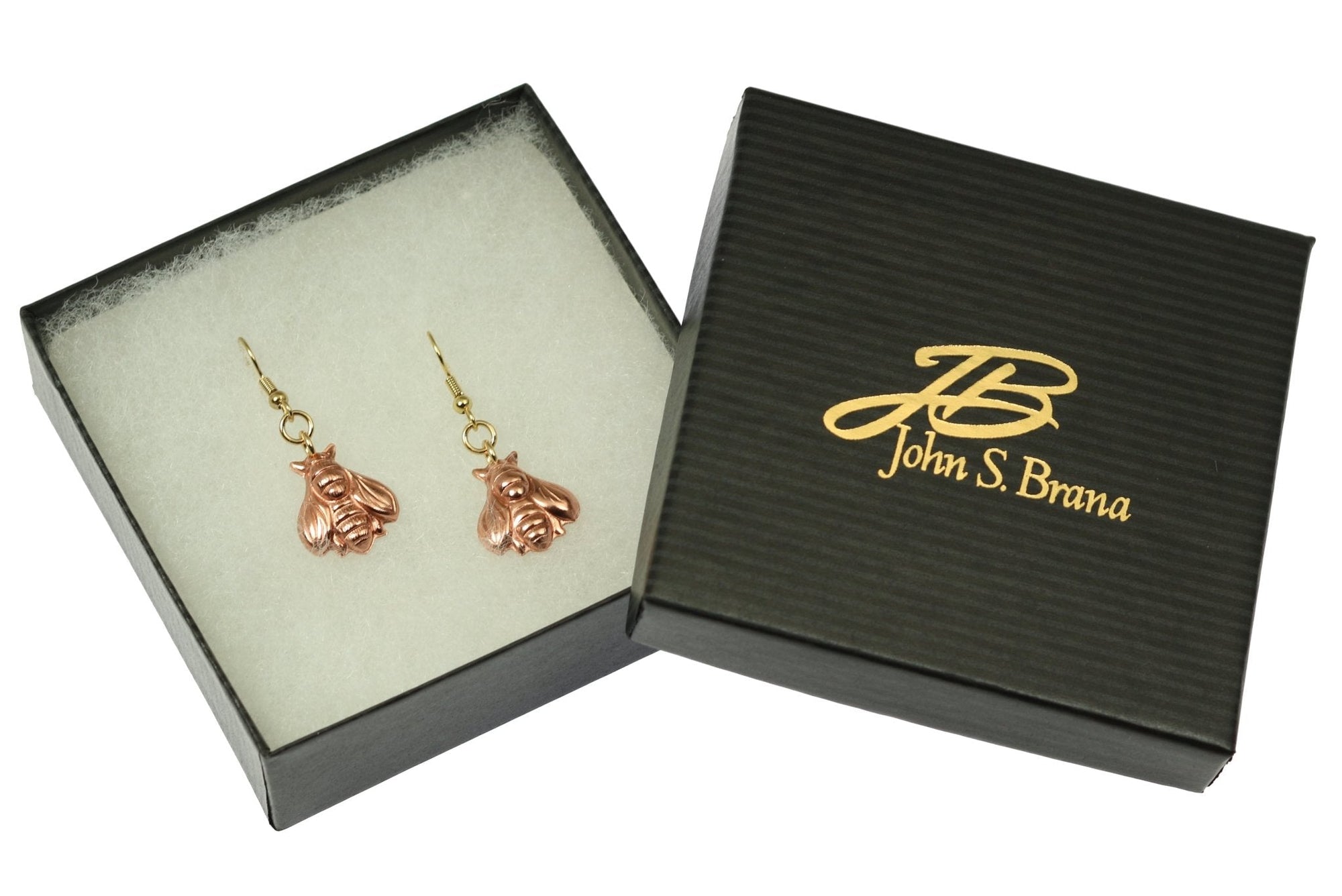 Copper Honey Bee Drop Earrings in Black Gift Box