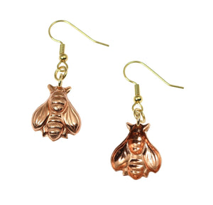 4 of 6: Front and Back Views of Copper Honey Bee Drop Earrings