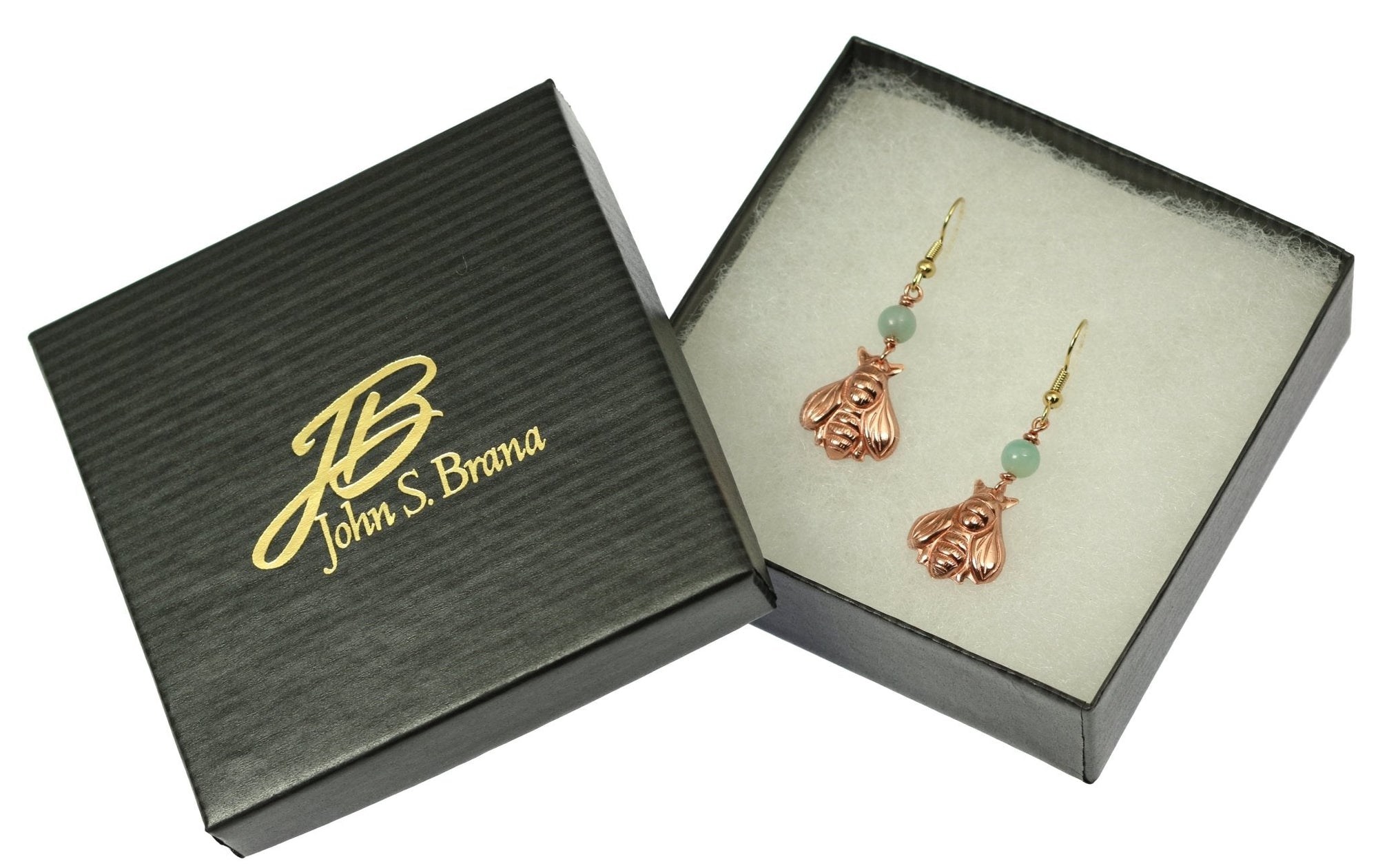 Copper Honey Bee Drop Earrings With Amazonite in Gift Box