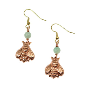 1 of 6: A Pair of Copper Honey Bee Drop Earrings With Amazonite on a White Background