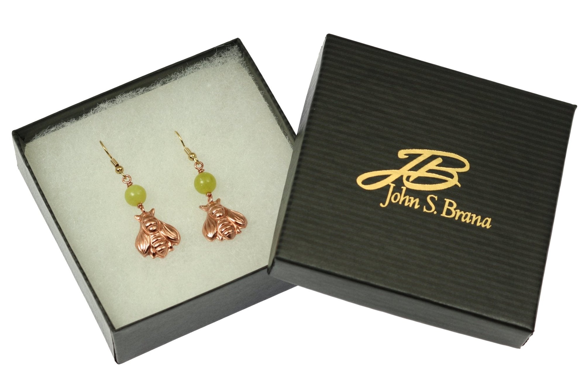 Gift Boxed Copper Honey Bee Drop Earrings With Serpentine