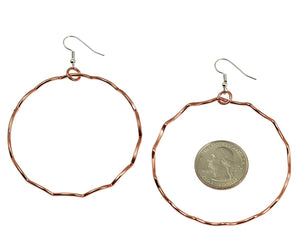 5 of 8: Size of Corrugated Copper Hoop Earrings compared to a US Quarter Coin