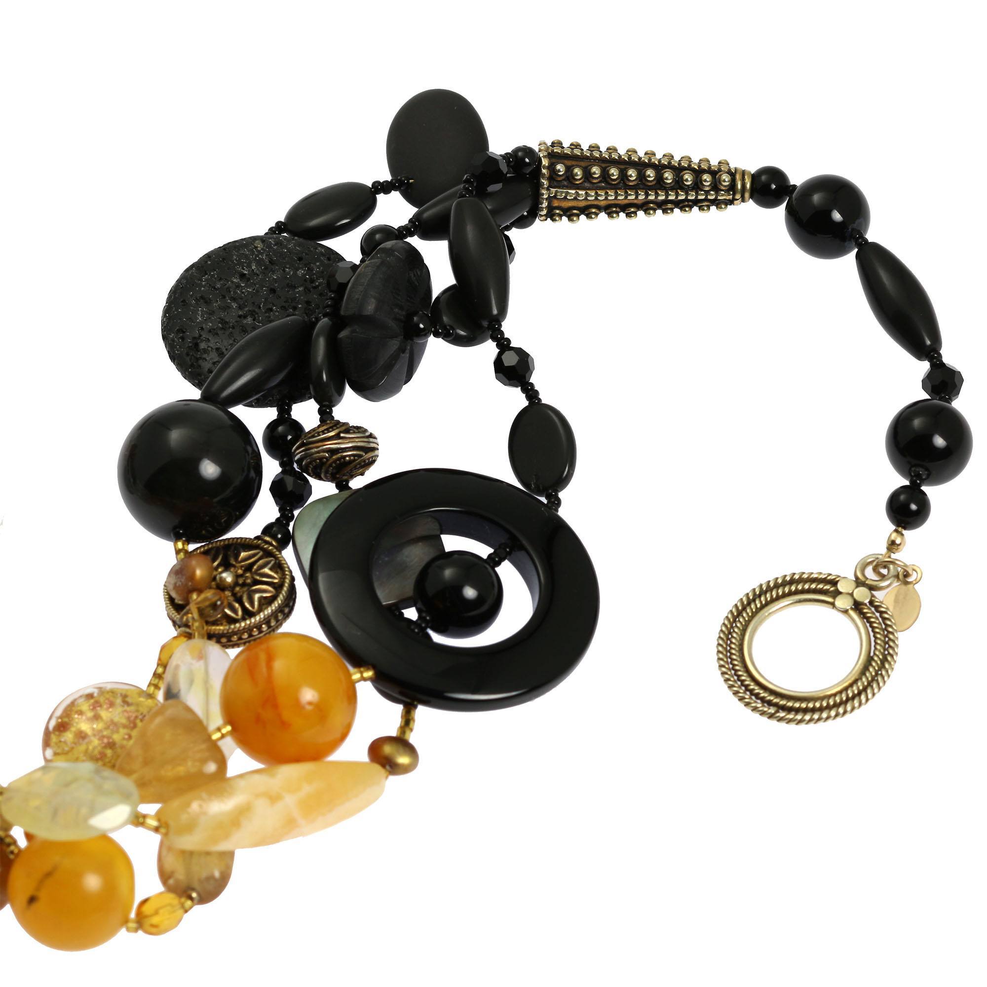 Clasp of Crystal Quartz Onyx Amber Beaded Gemstone Necklace