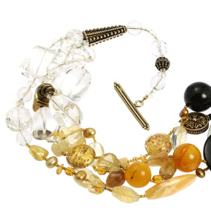 5 of 5: Crystal Quartz Onyx Amber Gemstone Necklace Detail View