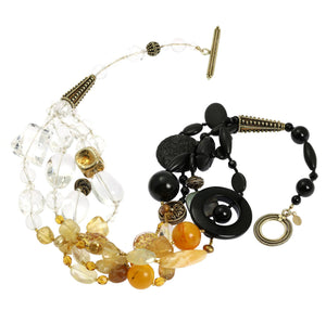 2 of 5: Close Up Crystal Quartz Onyx Amber Beaded Gemstone Necklace
