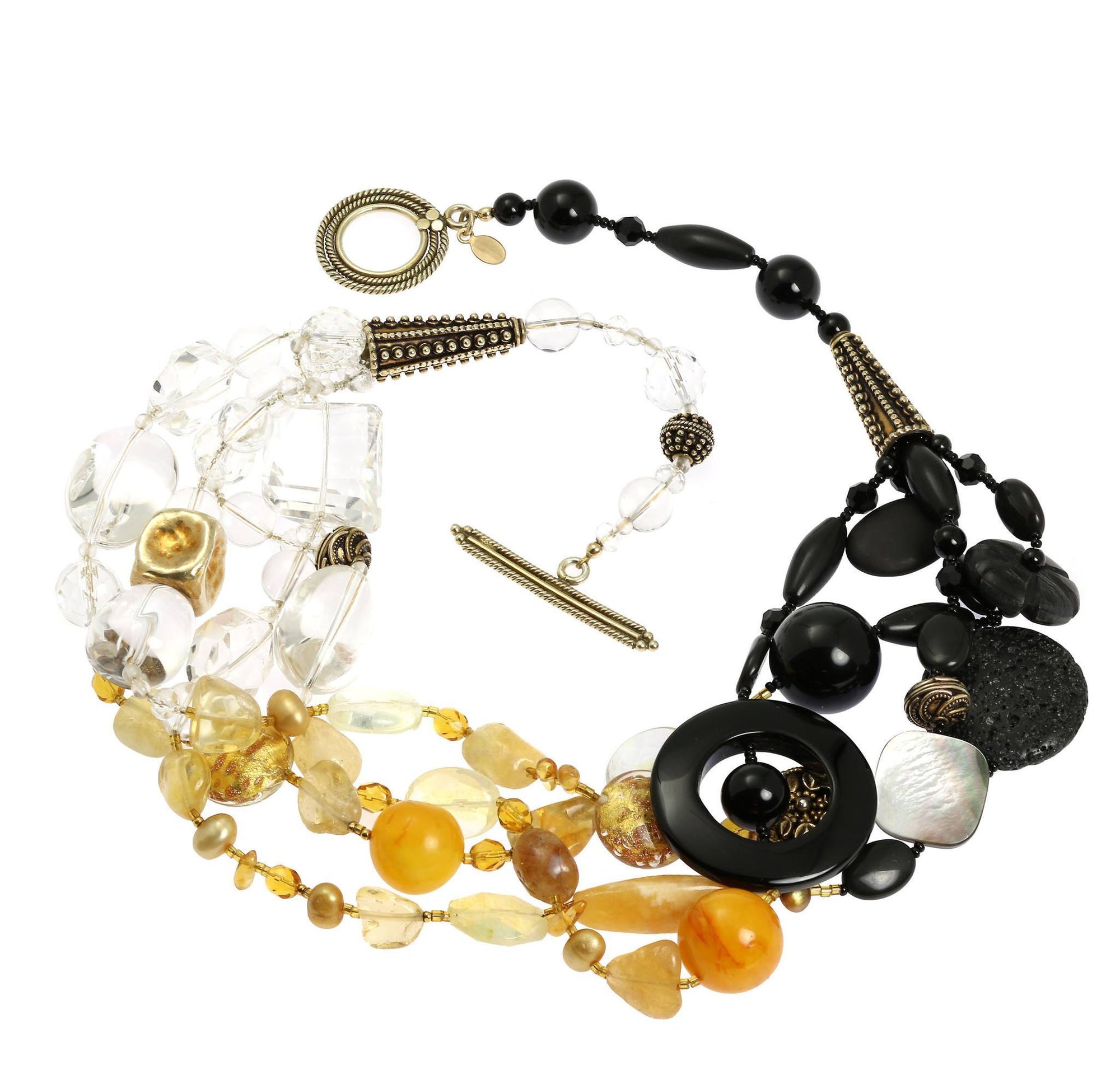 Detailed View of Crystal Quartz Onyx Amber Gemstone Necklace