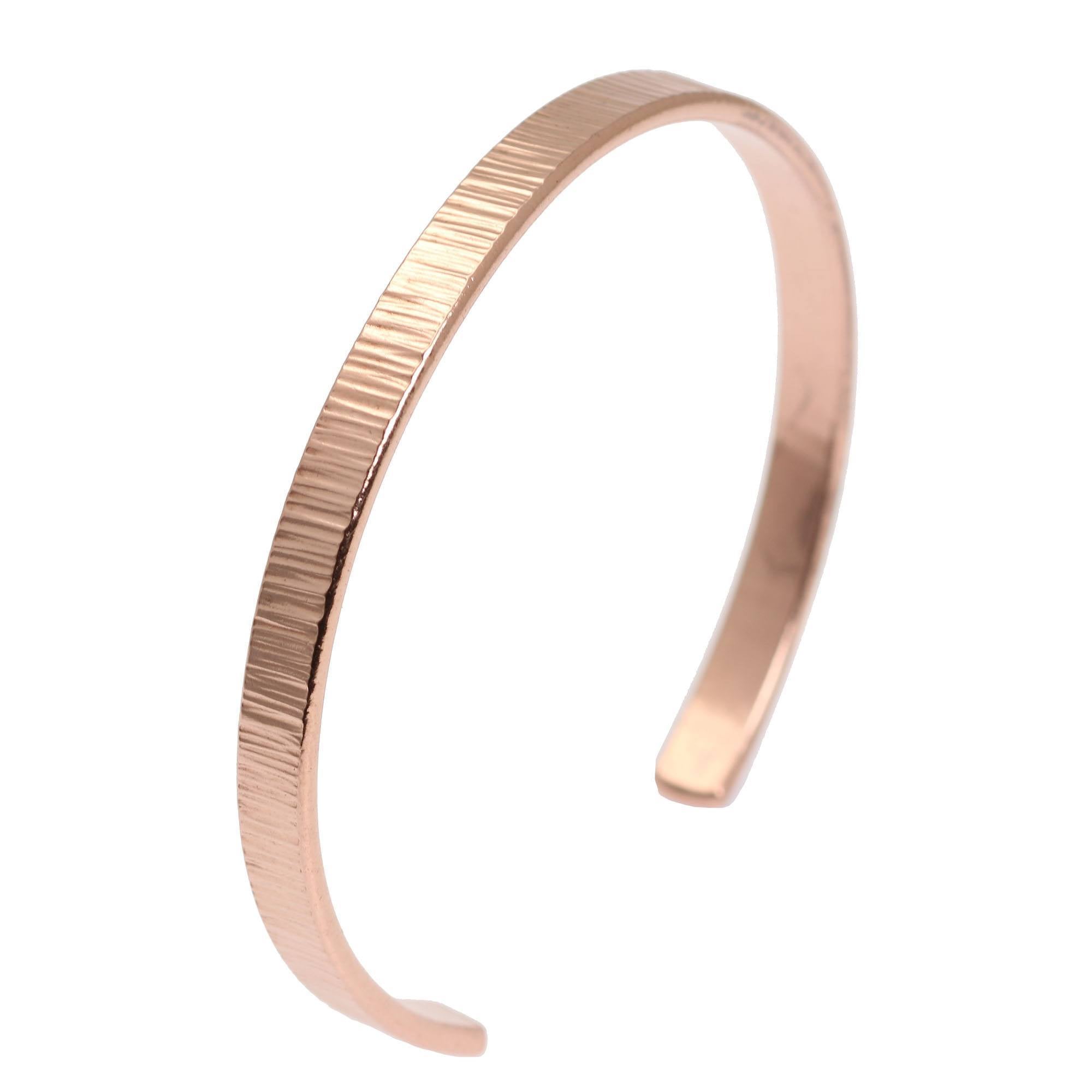Left View of Men's Thin Chased Copper Cuff Bracelet
