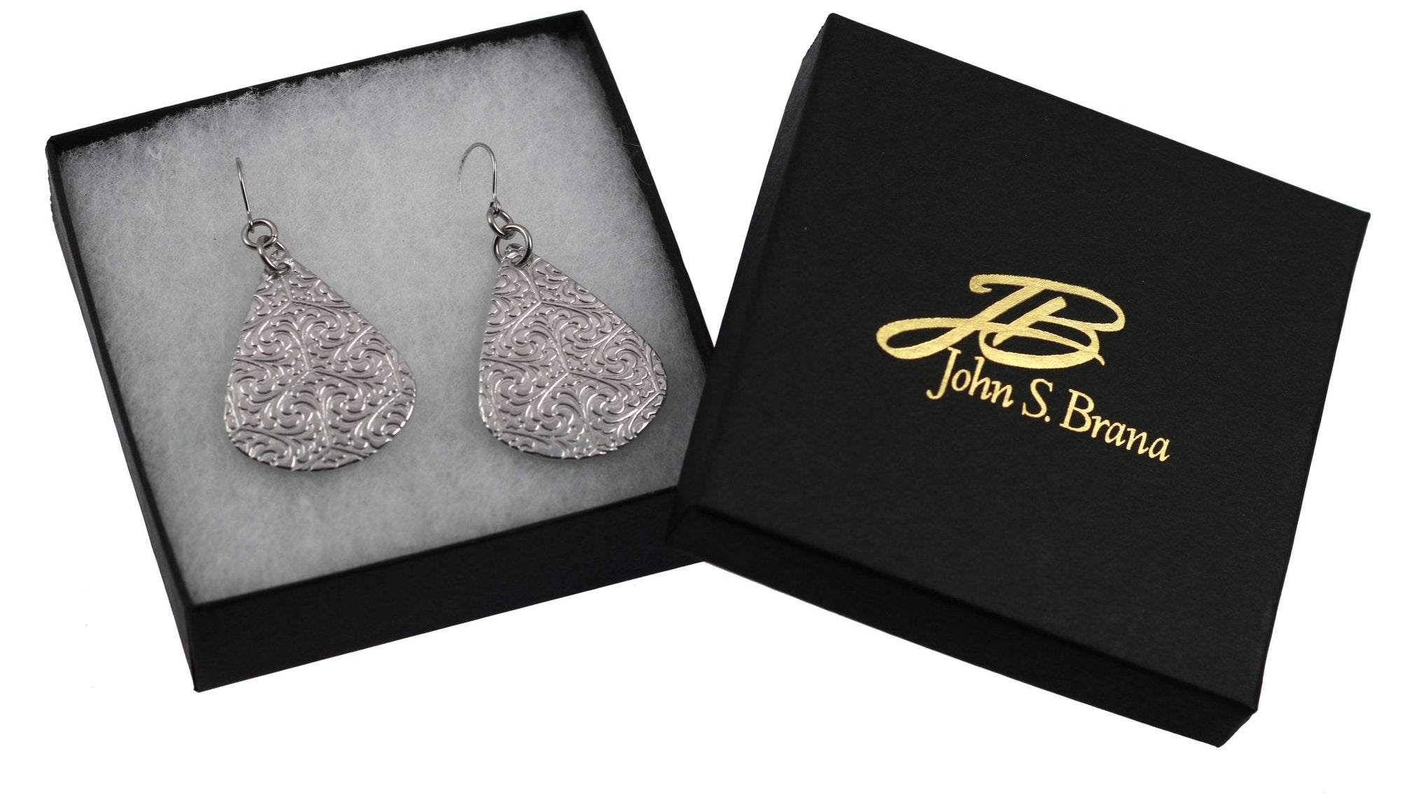 Damask Embossed Aluminum Teardrop Earrings in Gift Box