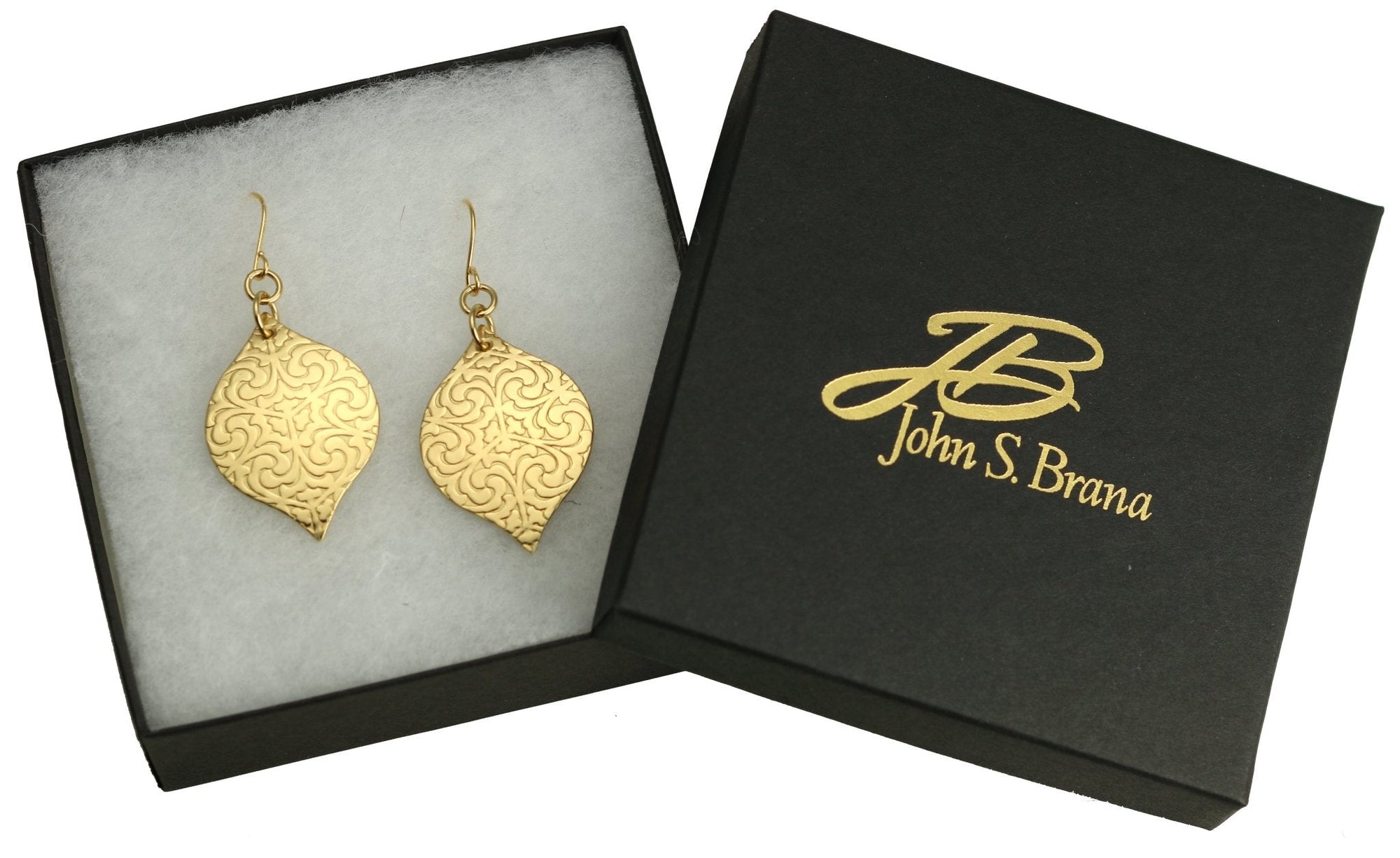 Damask Embossed Brass Nu Gold Marrakesh Earrings in Gift Box