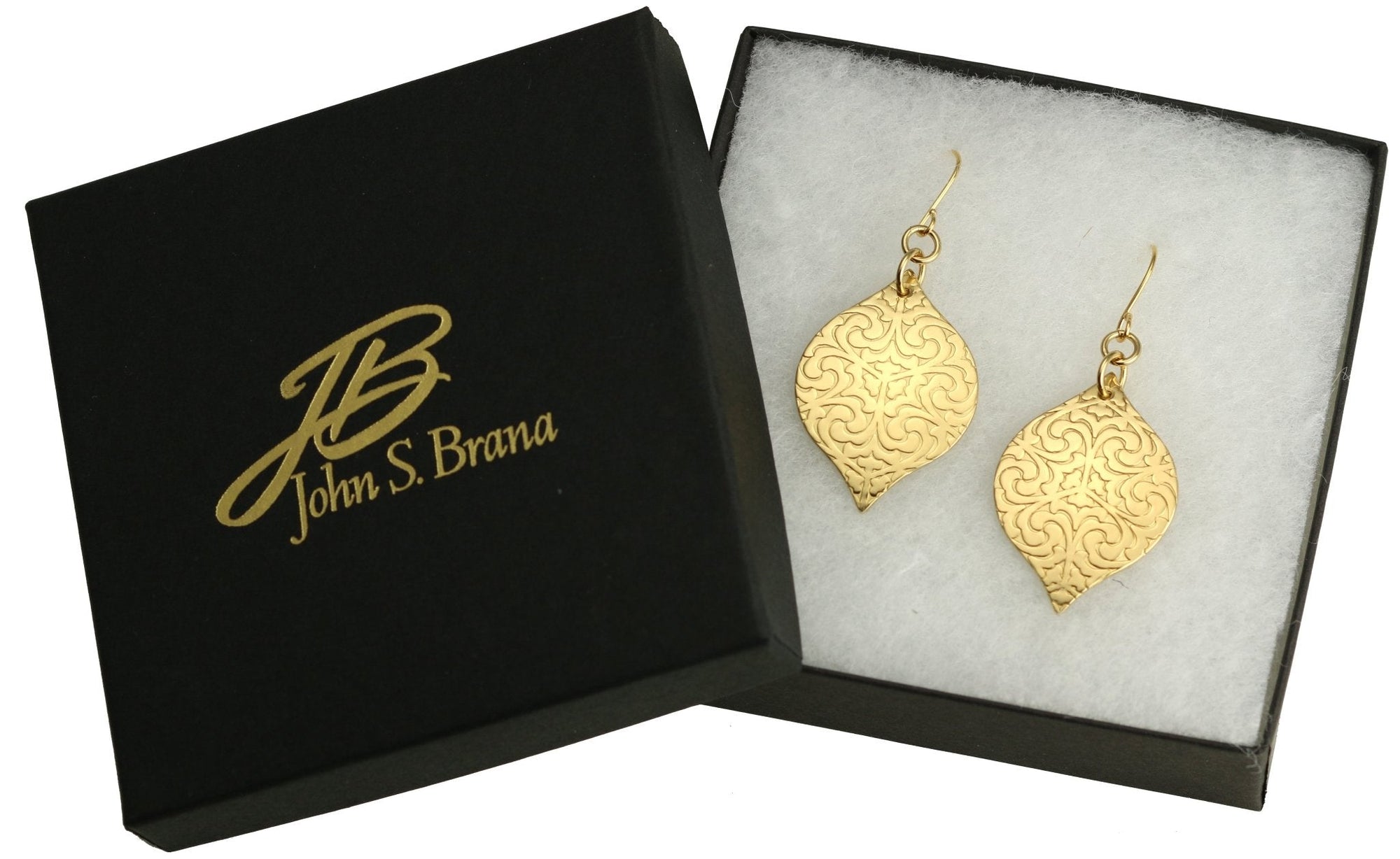 Gift Boxed Damask Embossed Brass Nu Gold Marrakesh Earrings