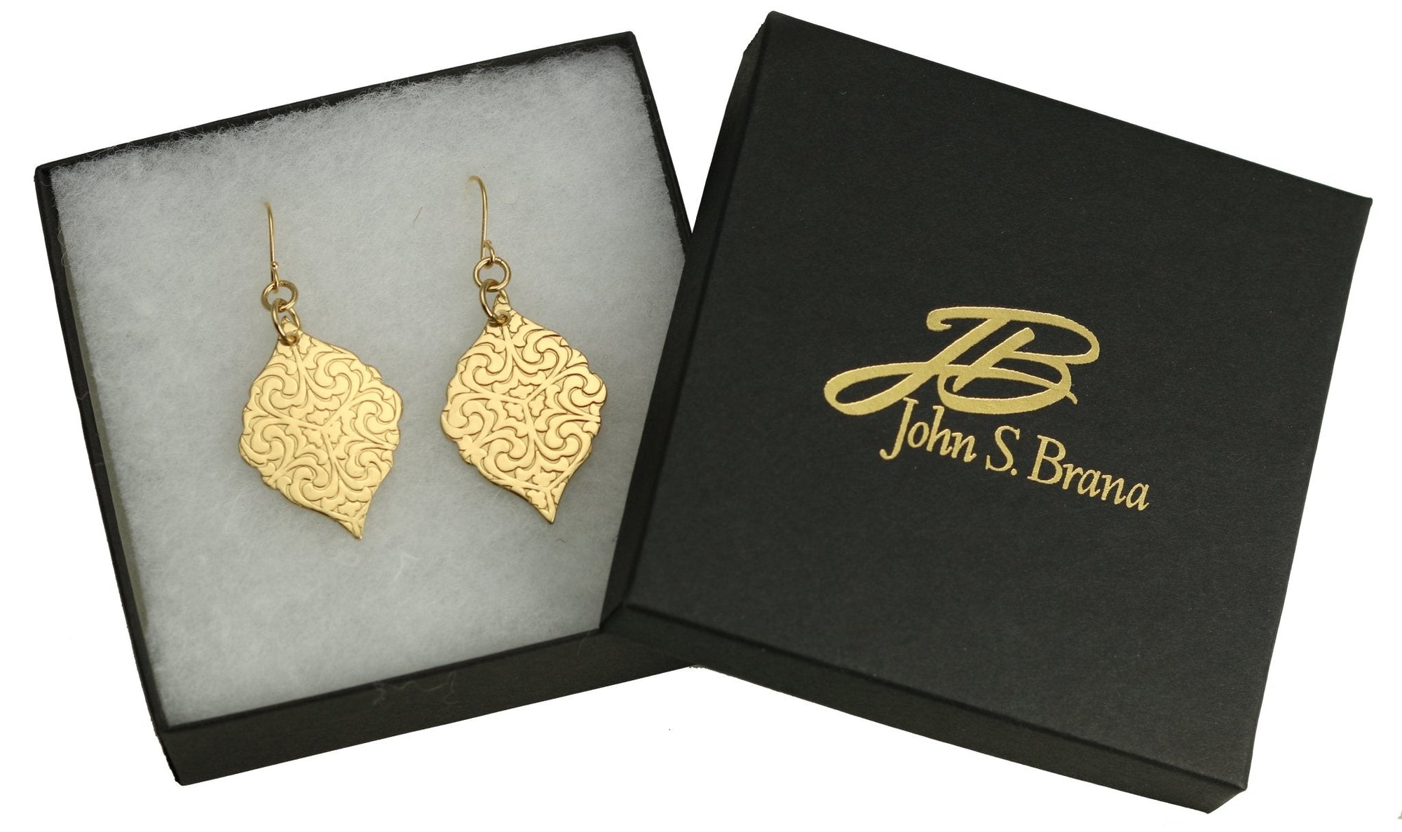 Damask Embossed Brass Nu Gold Moroccan Earrings in Gift Box