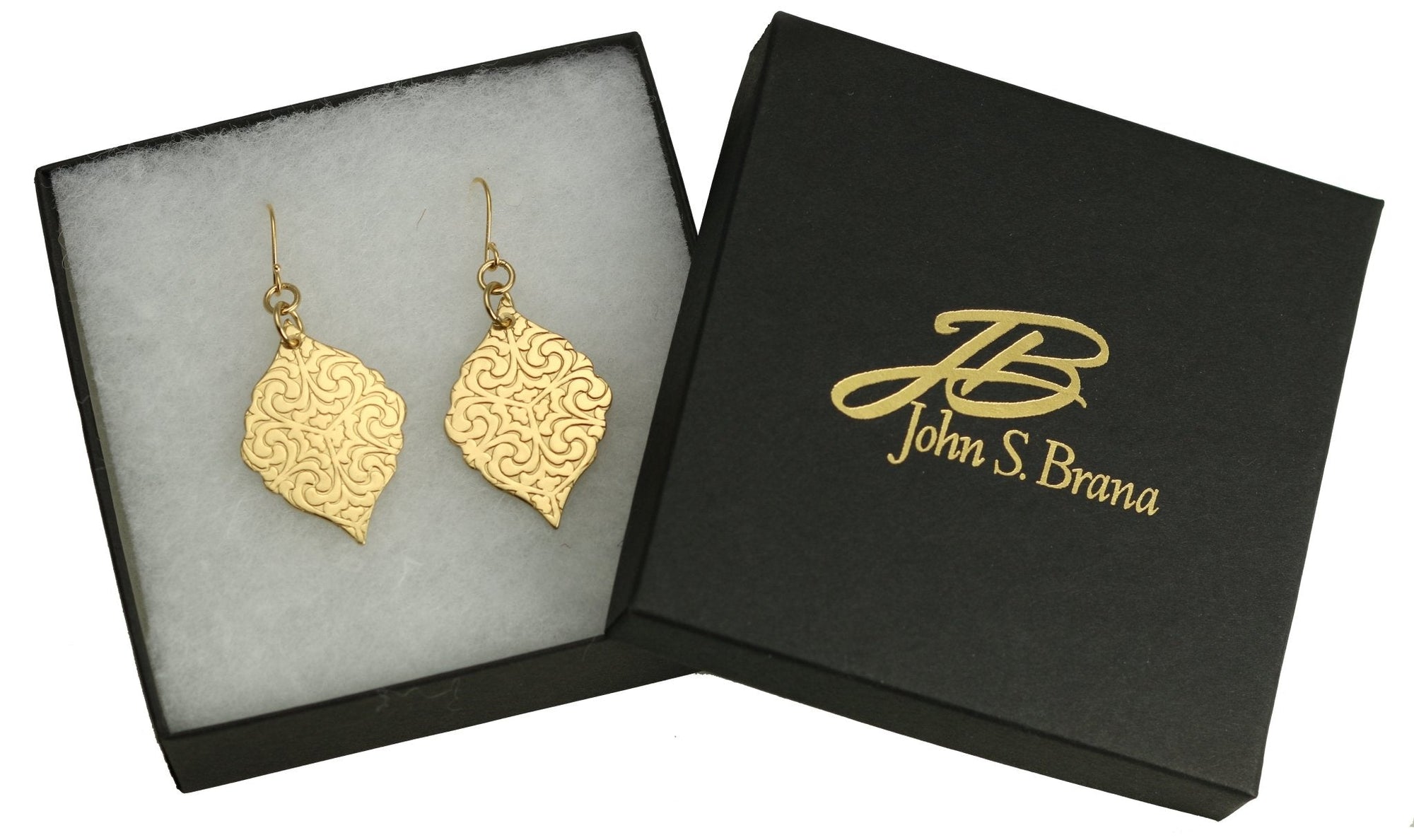 Damask Embossed Brass Nu Gold Moroccan Earrings in Gift Box