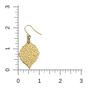 5 of 6: Scale - Damask Embossed Brass Nu Gold Moroccan Drop Earrings on Ruler for Size Dimensions
