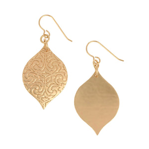 3 of 6: Front and Back Views of Damask Embossed Bronze Marrakesh  Drop Earrings