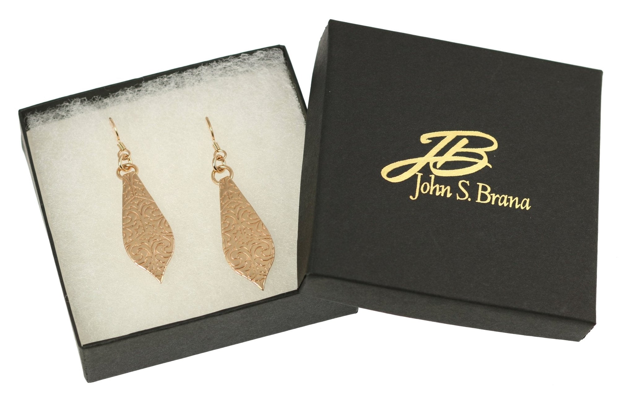 Damask Embossed Bronze Marrakesh Drop Earrings in Gift Box