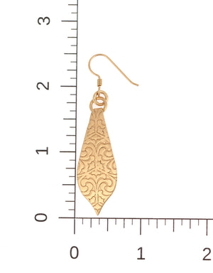 3 of 6: Scale of Damask Embossed Bronze Marrakesh Teardrop Earrings on Ruler for Size Dimensions